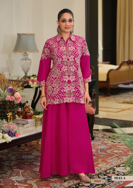 D 9943 A By Zaveri Chinon Embroidery Co Ord Set 